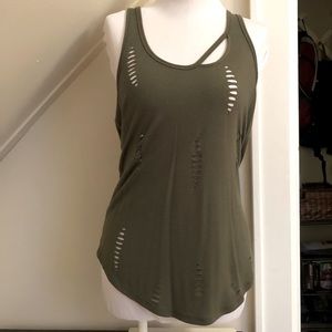 Express razorback distressed tank top army green size small